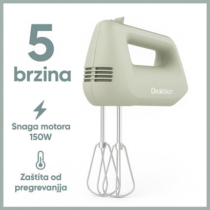 Deaktion električni ručni mikser 150W, 5 brzina, zaštita od pregrevanja, pastelno zelena
