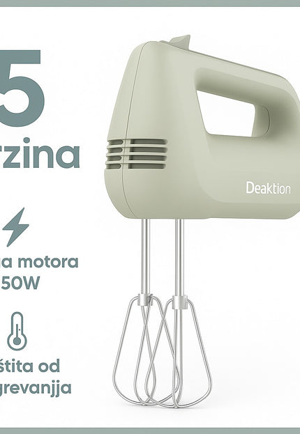 Deaktion električni ručni mikser 150W, 5 brzina, zaštita od pregrevanja, pastelno zelena