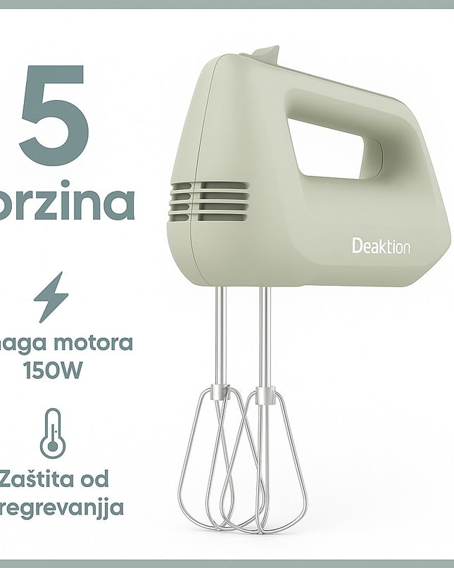 Deaktion električni ručni mikser 150W, 5 brzina, zaštita od pregrevanja, pastelno zelena